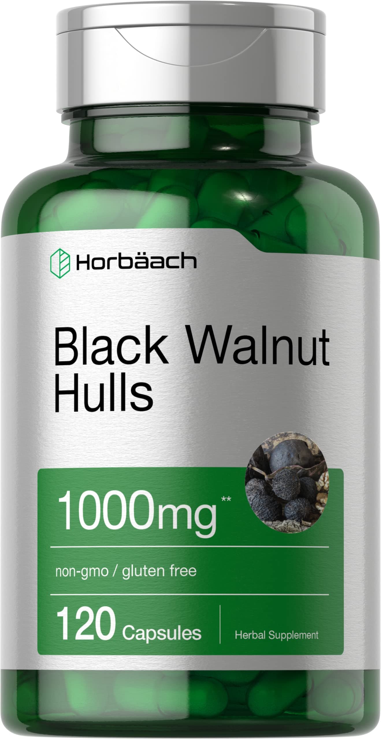 Horbaach Black Walnut Hulls Capsules | 120 Count | Herbal Supplement | Non-GMO & Gluten Free