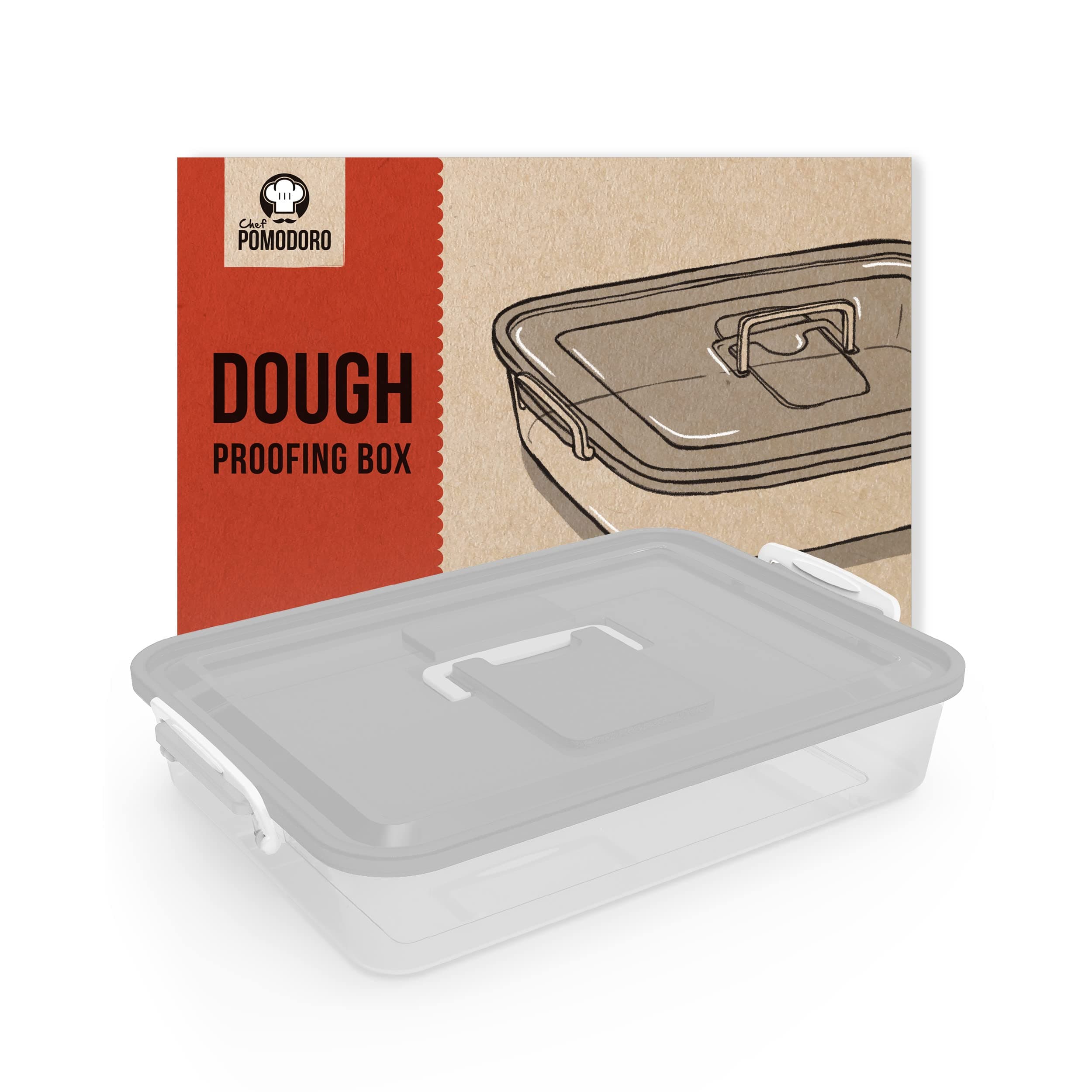 Chef Pomodoro Pizza Dough Proofing Box, 14 x 11-Inch, Pizza Dough Container, Fits 4-6 Dough Balls, Household Pizza Dough Tray With Convenient Carry Handle (Grey)