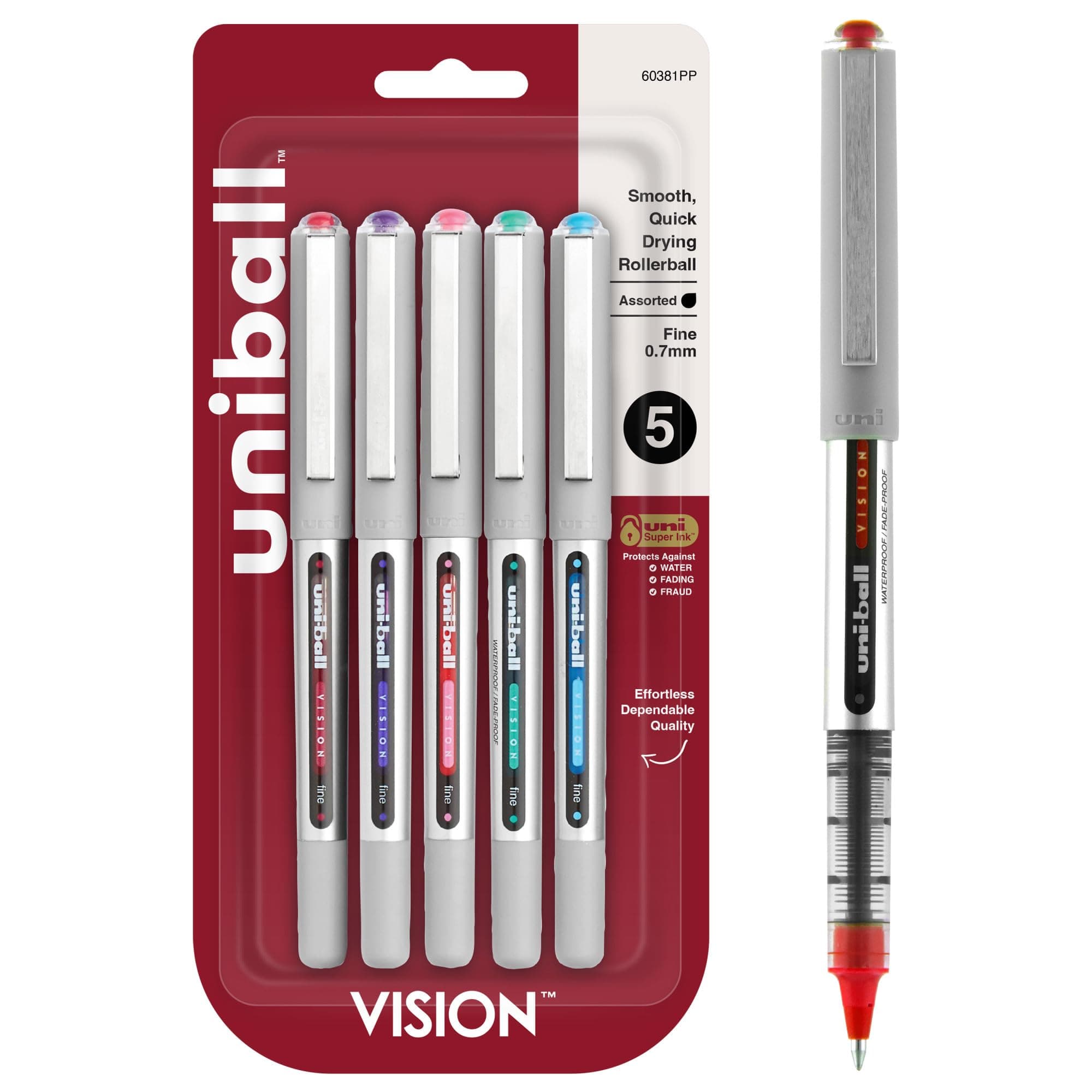 60381PP Vision Rollerball Pens, Fine Point (0.7mm), Fashion Colors, 5 Count