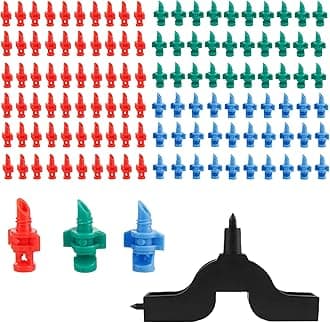 110pcs 90/180/360 Degree Micro Sprinkler Heads Misting Nozzle Irrigation Drippers Garden Lawn Plant Irrigation Water Sprinklers(90°-30pcs, 180°-30pcs, 360°-50pcs, Drip Hole Punch Tool-1pc)