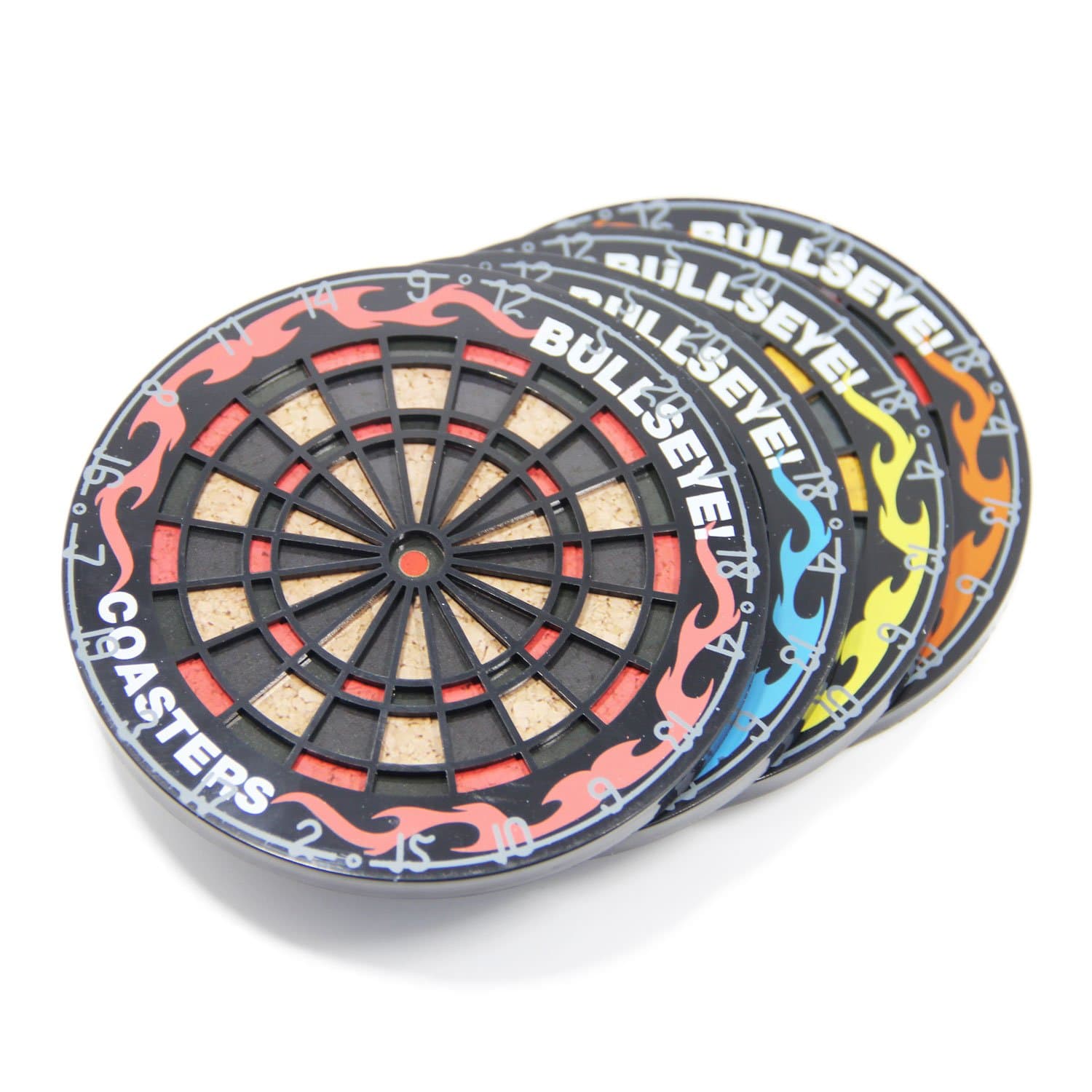 Coasters Set of 4 Bullseye Dart Board Coaster for Drinks - Desktop Protection Prevent Furniture Damage - 4 Colors Tabletop Drink Coasters