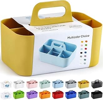 Multiuse Caddy Organizer w/ Handle - Stackable Plastic Tote Bin - Art Craft Supplies, Office, Desk, Stationery Pen Holder, Kitchen, Utensil, Makeup, Bathroom, Shower, Cleaning, Dorm Organizer - Yellow
