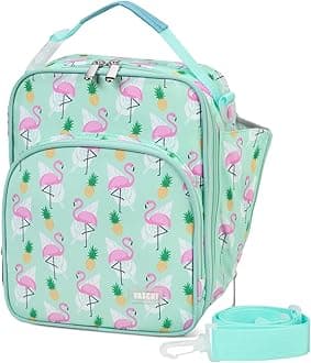VASCHY Lunch Boxes Bag for Kids, Insulated Lunchbox Reusable Containers for Girls with Detachable Shoulder Strap for School Flamingos