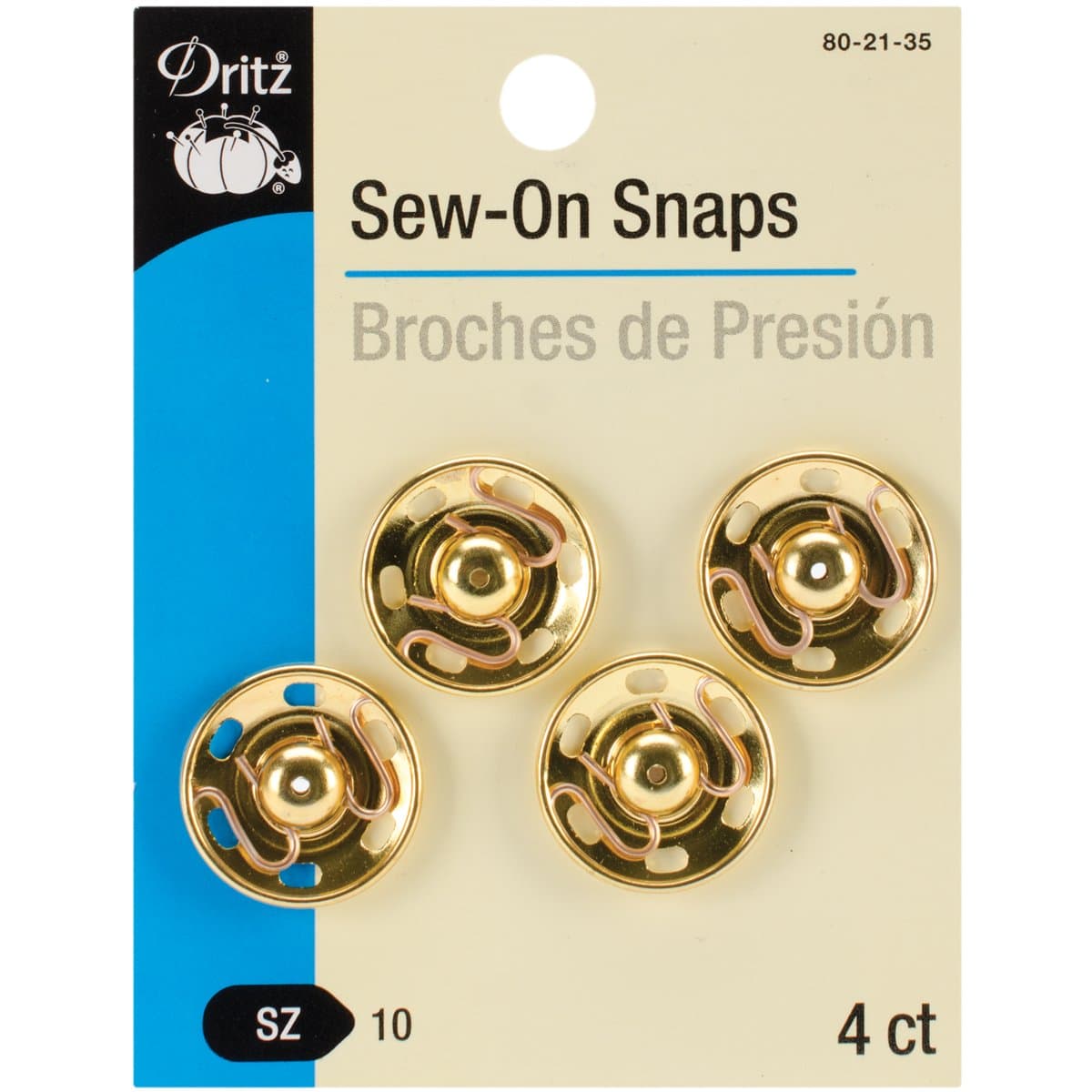 80-21-35 Sew-On Snaps, Brass, Size 10 4-Count