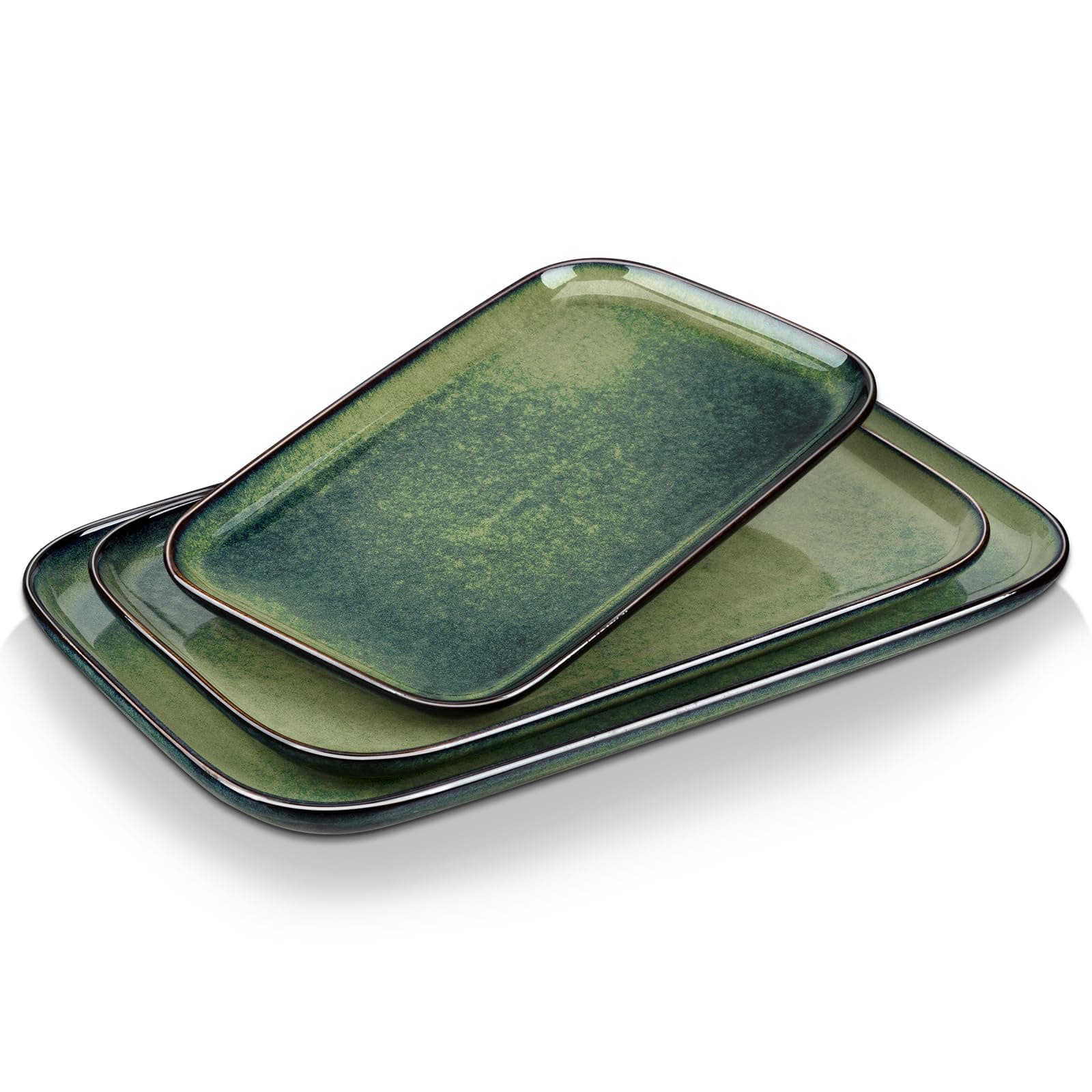 Stern Serving Platter & Tray Set, 3-Piece Ceramic Serving Plates for Parties, 15.1/13.1/11 Inch Easy-Clean Large Serving Dish for Main Course and Side Dishes, Green
