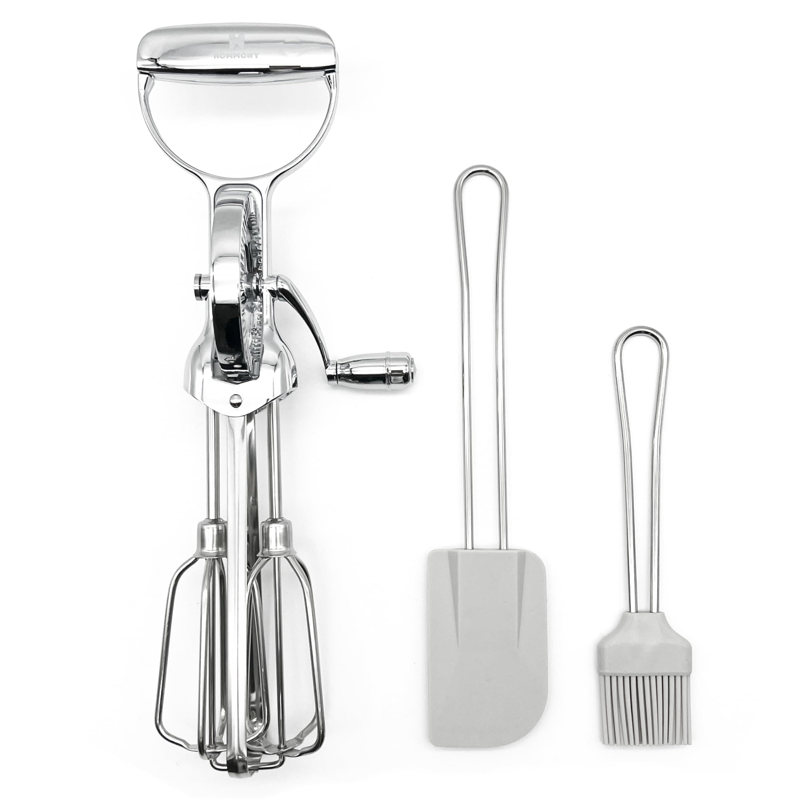 Rotary Egg Beater 12", Stainless Steel Baking Set with Silicone Spatula and Basting Pastry Brush