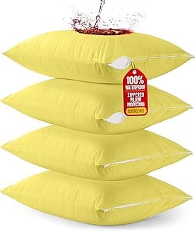 Utopia Bedding 4 Pack Waterproof Pillow Protectors with Zipper Queen Size (Yellow), Bed Bug and Dust Mite Proof Pillow case Covers, Moisture Wicking Pillow Encasements 20 x 28 Inches