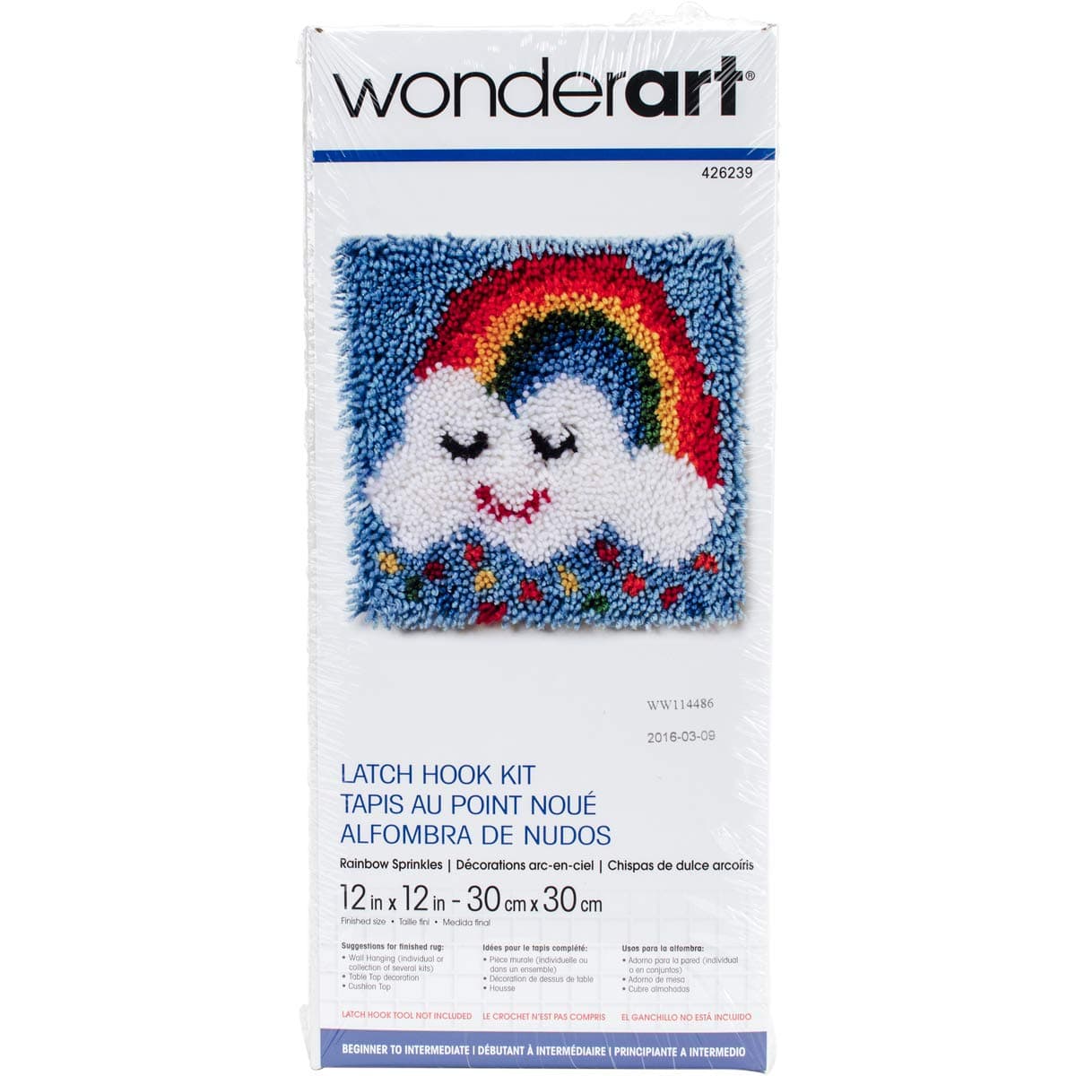 Wonderart Rainbow Sprinkles Latch Hook Kit, 12" X 12"