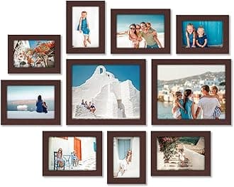 Americanflat 10 Piece Mahogany Gallery Wall Picture Frame Set in Sizes 8x10, 5x7, and 4x6 - Composite Wood with Shatter Resistant Glass - Horizontal and Vertical Formats for Wall and Tabletop