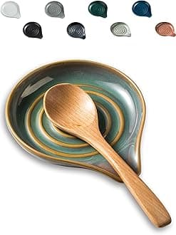 LAUCHUH Spoon Rest for Kitchen Counter,5" Spoon Holder for Kitchen Counter Stove Top Ceramic Spatula Holder for Ladle, Spatula, Spoons or Tongs, Christmas Decor, Unique Green