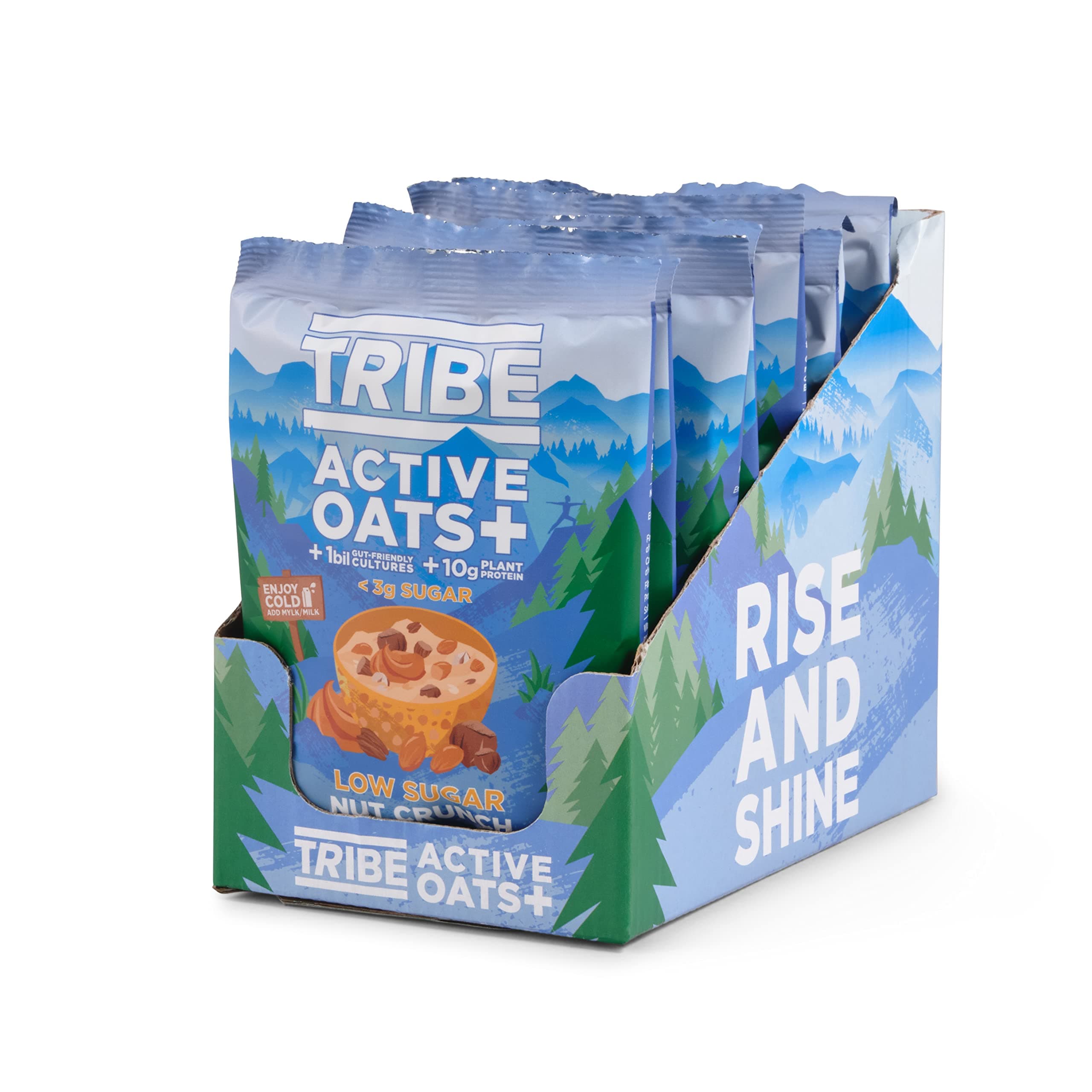 TRIBE Active Oats+ Protein Muesli - Low Sugar Nut Crunch (Enjoy Cold) - 8 x 60g sachets - 10g Plant Protein, High Fibre, Plant-Based Breakfast
