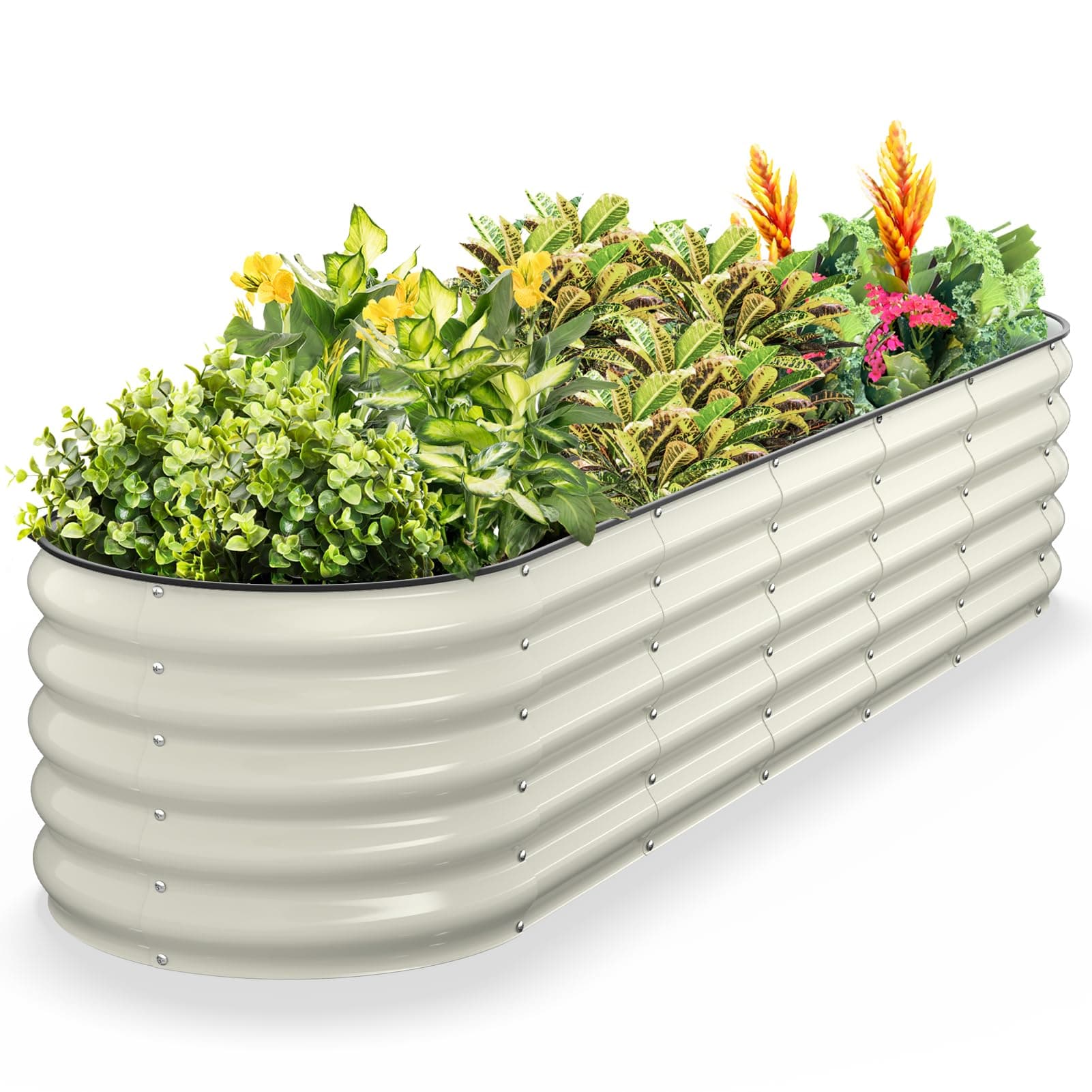 Kesfitt Galvanized Raised Garden Bed Kit,18" Tall 9-in-1 Outdoor Metal Planter Boxes with Safety Edging,8×2×1.5FT Modular Large Steel Raised Beds for Gardening Vegetables Fruits Flower