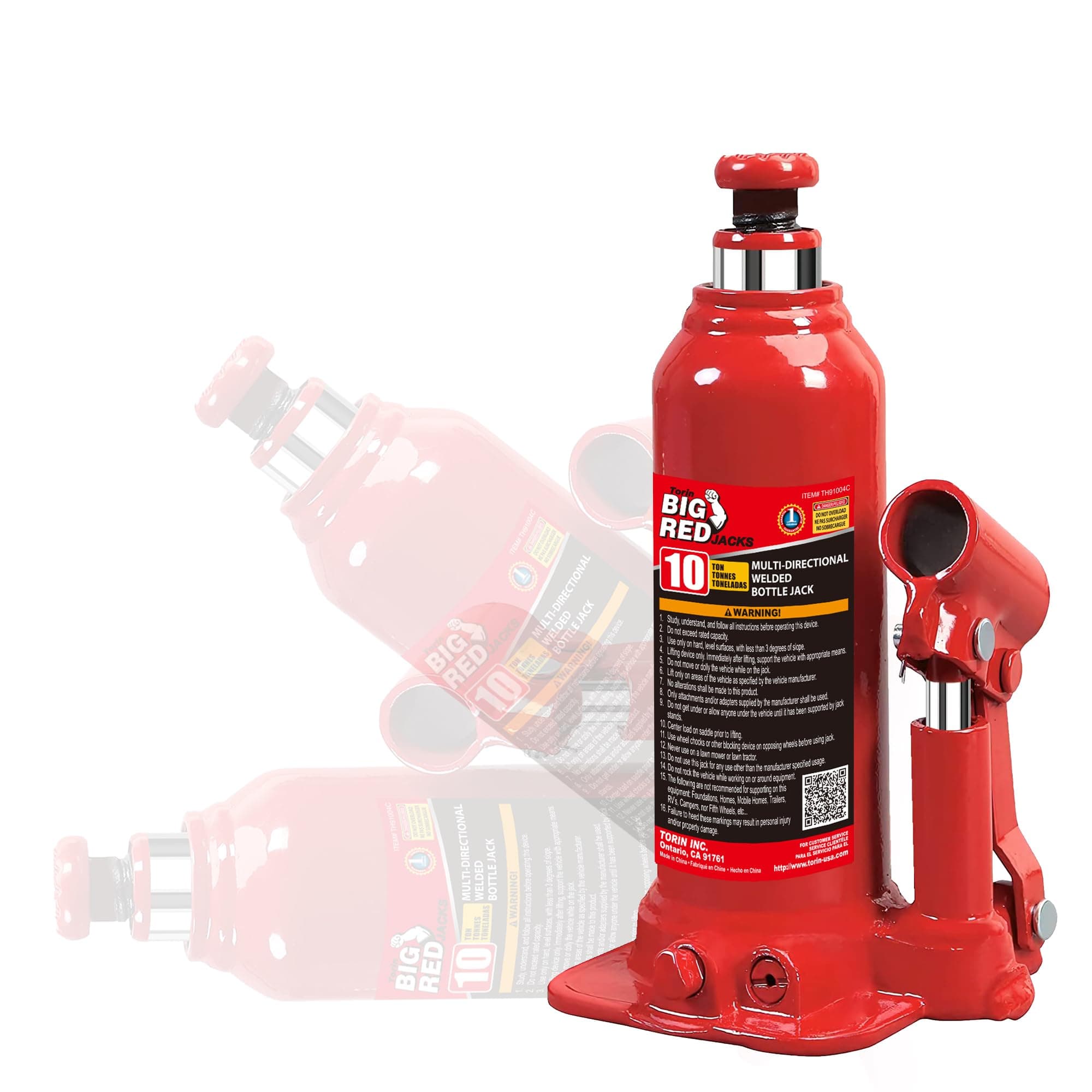 BIG RED T91003C Torin Welded Car Bottle Jack with Vertical and Horizontal Usage: Capacity 10 Ton (20,000 LBs), Red