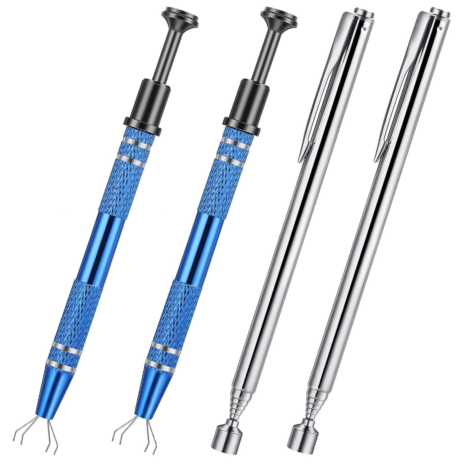 4 Pieces Pick Up Tool Piercing Ball Frabber Tool Magnetic Telescoping with 4 Prongs IC Chips Metal Grabber Claw Pickup Holder Electronic Component Catcher for Tiny Objects in Home Office