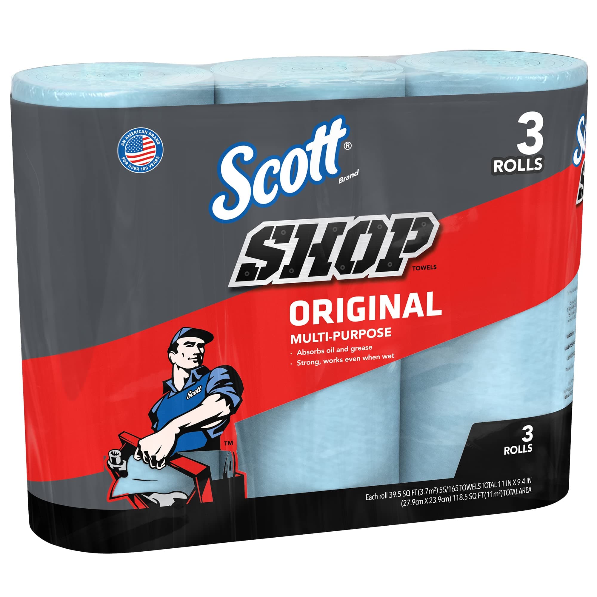 Scott 75143 Scott Shop Towels, Blue (3 Rolls, Pack of 165)