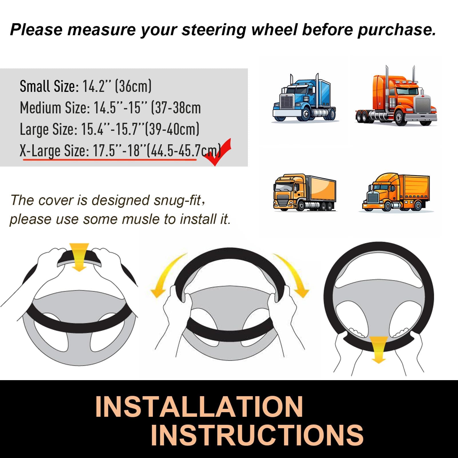 PINCTROT XL Size 17.5-18 Inch Comfy Grip Steering Wheel Cover for Semi Truck, Fits RV, Big Rig Trucker, 18 Wheeler and Classic Cars, Anti-Slip Design 17.5-18 Inch(Silicone Blue)