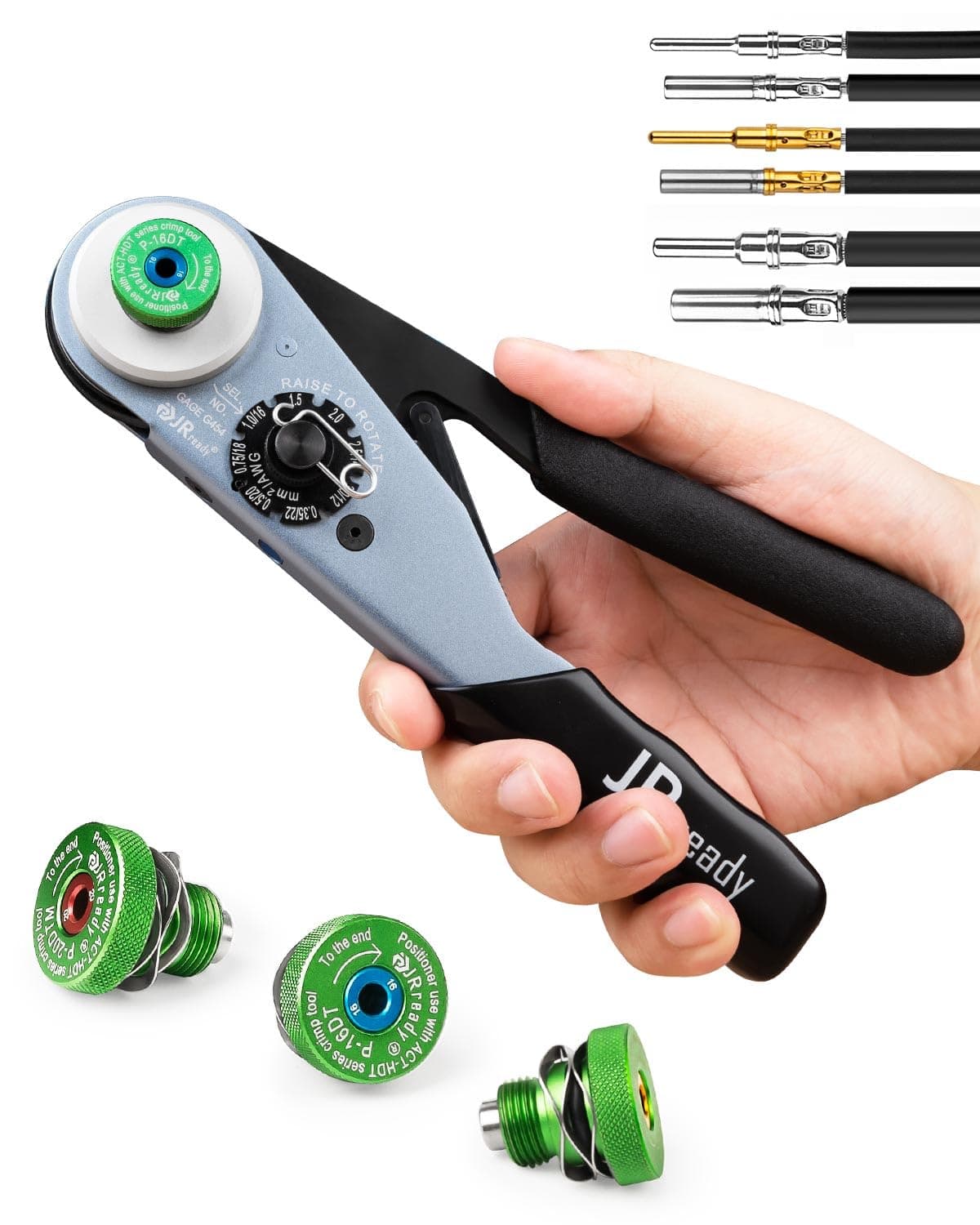 JRready Deutsch Crimp Tool ST2169 Deutsch Crimping Tool for DT,DTM,DTP and Amphenol at ATP ATM Series Size 16 20 12 Solid Pin&Soc Contacts,Closed Barrel Crimp Tool with Three Positioners