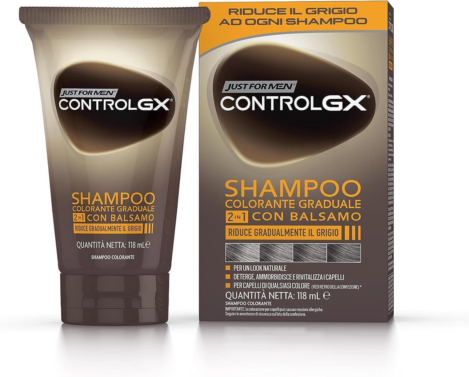 Just for men Control GX, Grey Reducing 2-in-1 Shampoo & Conditioner for Grey Hair All Shades, 147 ml