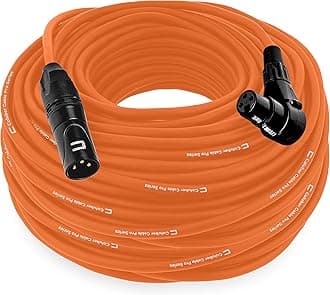 Balanced XLR Cable Male to Right Angle Female - 100 Feet Orange - Pro 3-Pin Microphone Connector for Powered Speakers, Audio Interface or Mixer for Live Performance & Recording