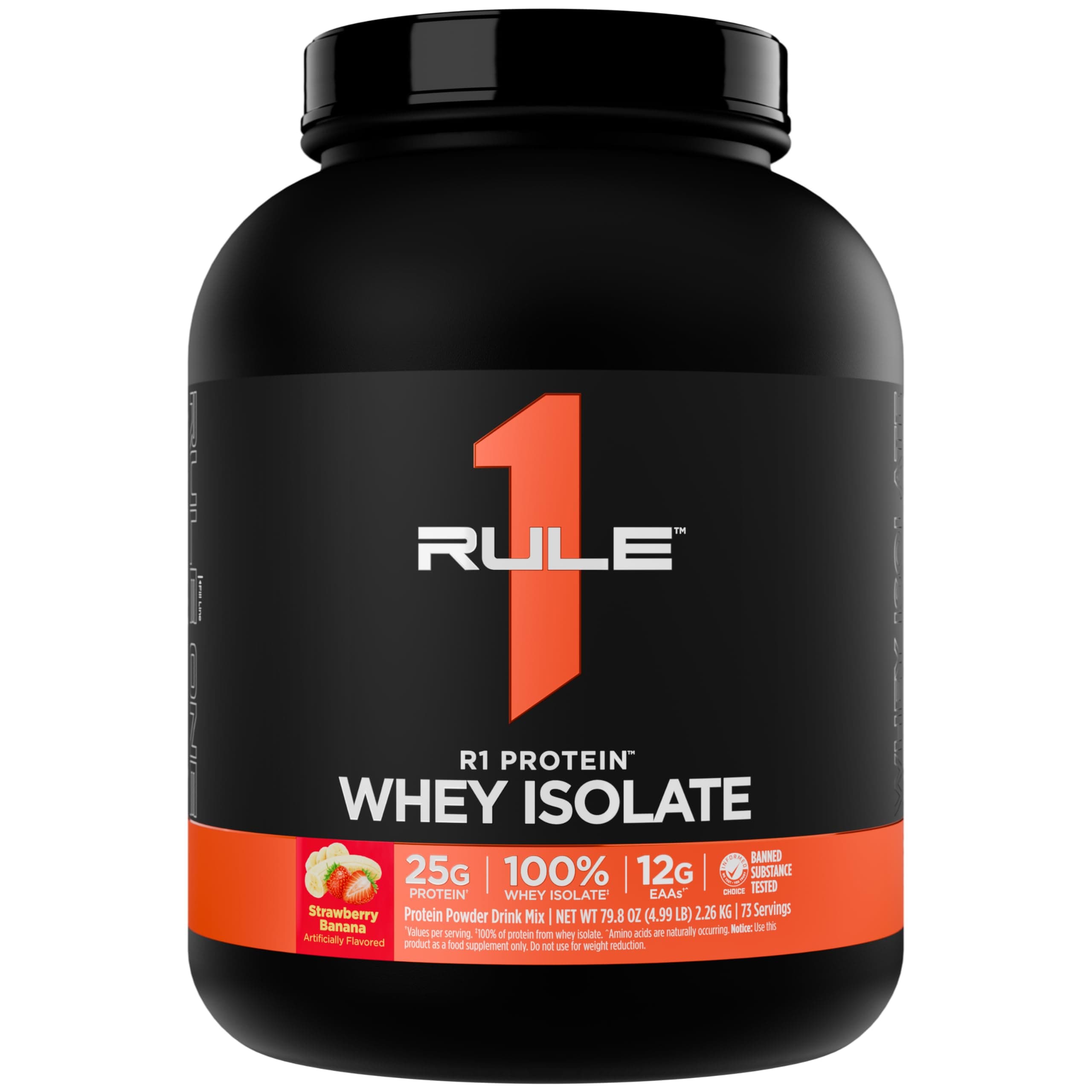 Rule 1 Proteins R1 Protein Whey Isolate - with 25g Protein & 6g BCAA Exclusively from Isolated & Hydrolyzed Sources for Workout Recovery (5 Pounds, Strawberry Banana)