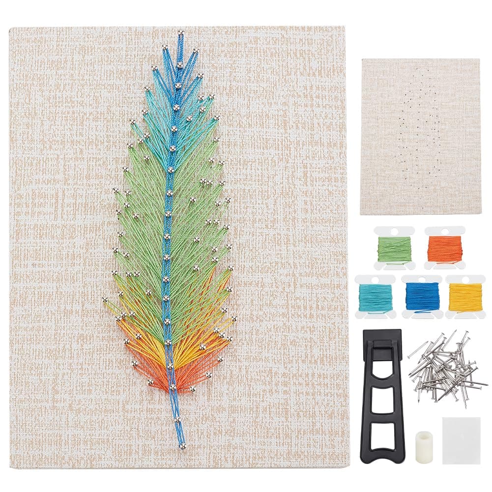 WEBEEDYDIY String Art Kit for Adults Beginners, DIY Feather Nail String Craft Kit, Include All Necessary Accessories and Frame, Creative Craft Kits Home Wall Decorations Unique Gift