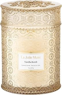 LA JOLIE MUSE Vanilla Bomb Candle| Vanilla, Lemon Zest & Patchouli |19 oz Large Wooden Wick | Natural Soy Wax | 90 Hours Clean Burn | Gift-Ready for Hosts | Seasonal Home Décor
