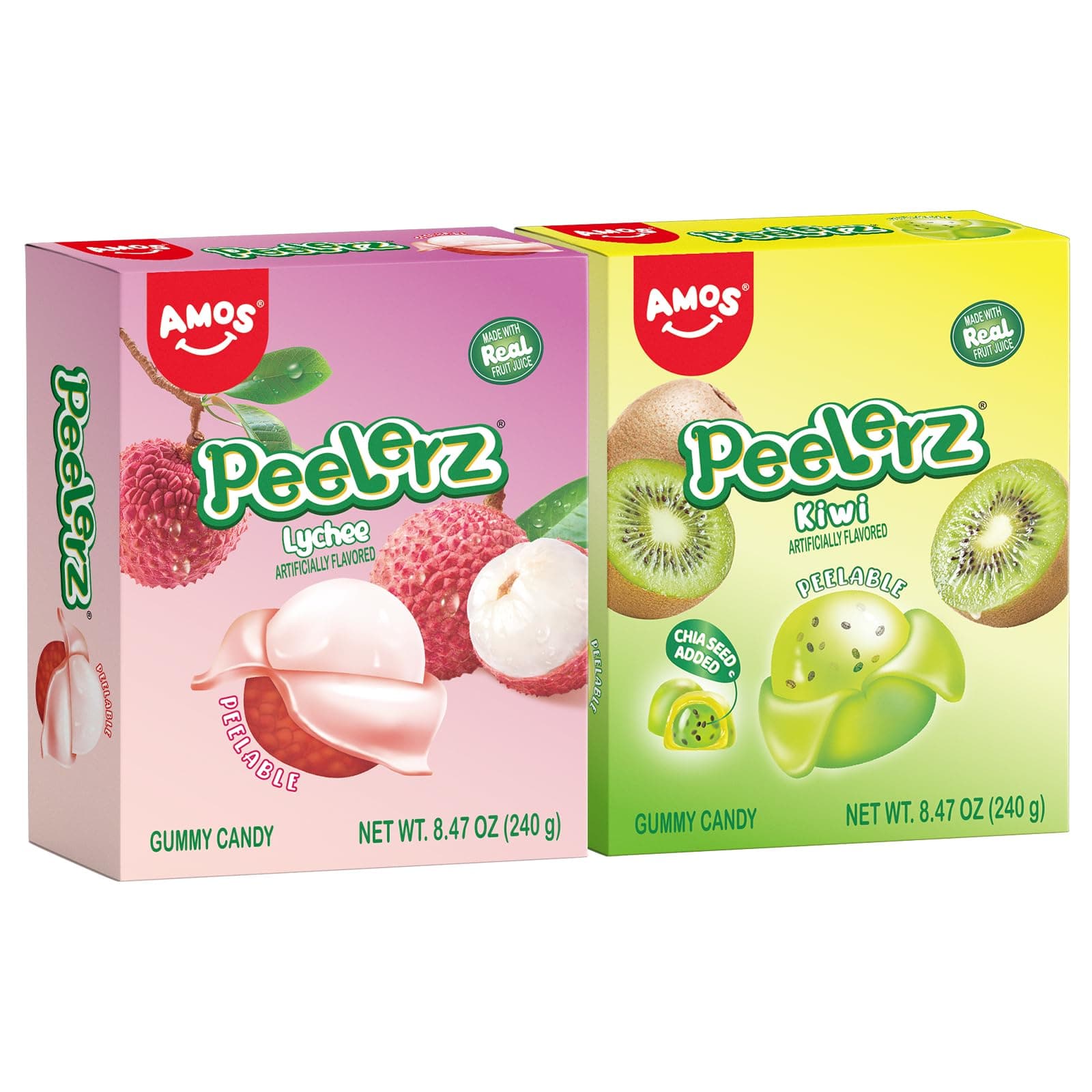 Peelerz Lychee & Kiwi Gummy Candy, Peelable Fruit-Shaped Candy, 8.47oz Box with 10 Individual Packs – Fun Peeling Gummy Snack Made with Real Juice (2-Box Bundle)