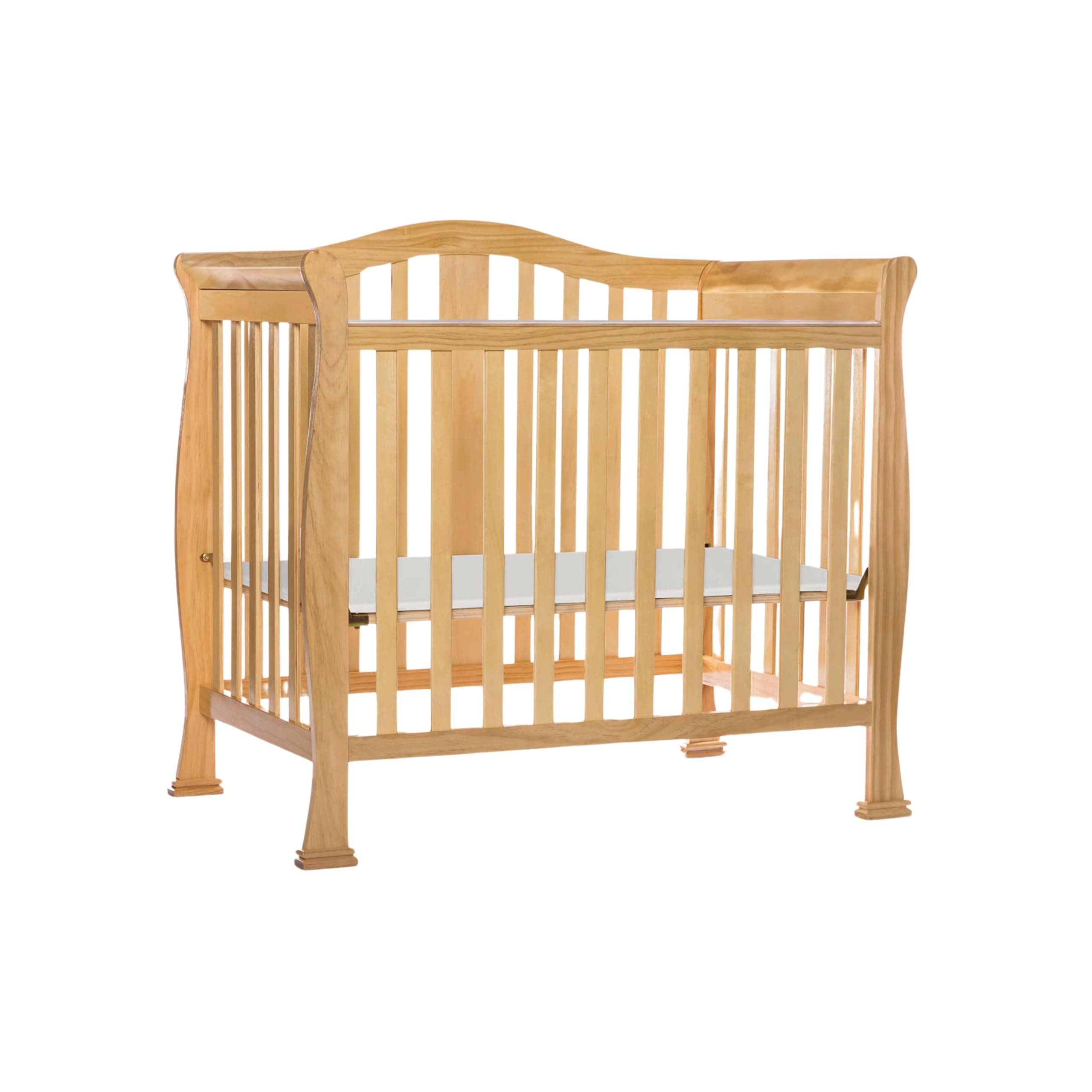 Addison 4-in-1 Convertible Mini Baby Crib in Natural, GreenGuard Gold & BSA, Non-Toxic, Pinewood, Converts to Mini Daybed & Twin Bed, 1″ Mattress Pad, for Best for Small Nursery