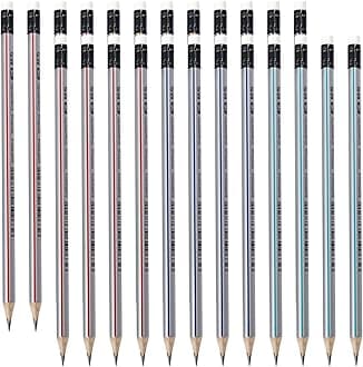M&G Signal Series 24 Pack 2B Triangular Wood-Cased Pencils, Pre-Sharpened with Erasers, 3 Two-Tone Striped Colors Bulk Pencils for School Office Drawing Classroom Supplies