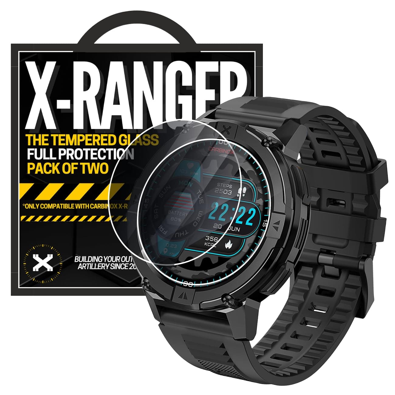 CARBINOX Tempered Glass Screen Protector Compatible for X-Ranger Smart Watch - High Transparency, Anti Scratch, High Sensitivity, Bubble Free (2 Pack) X-Ranger