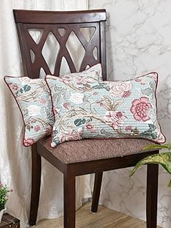 Clasiko Cushion Covers Set of 2; 12x18 Inches; Pink Maroon Flowers