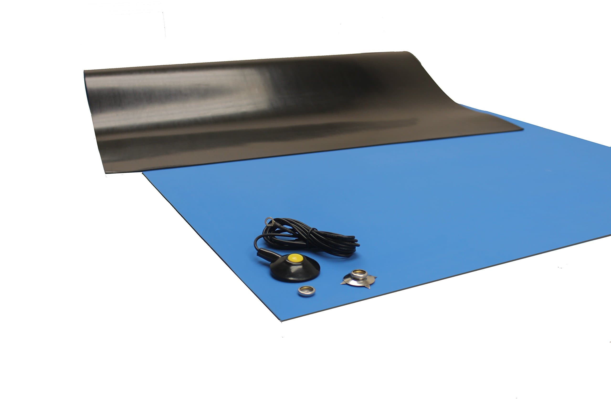 Rubber ESD Anti-Static HIGH Temperature Soldering MAT-36" X 96" (3' x 8') - 0.08" Thick- with Ground Cable-Blue