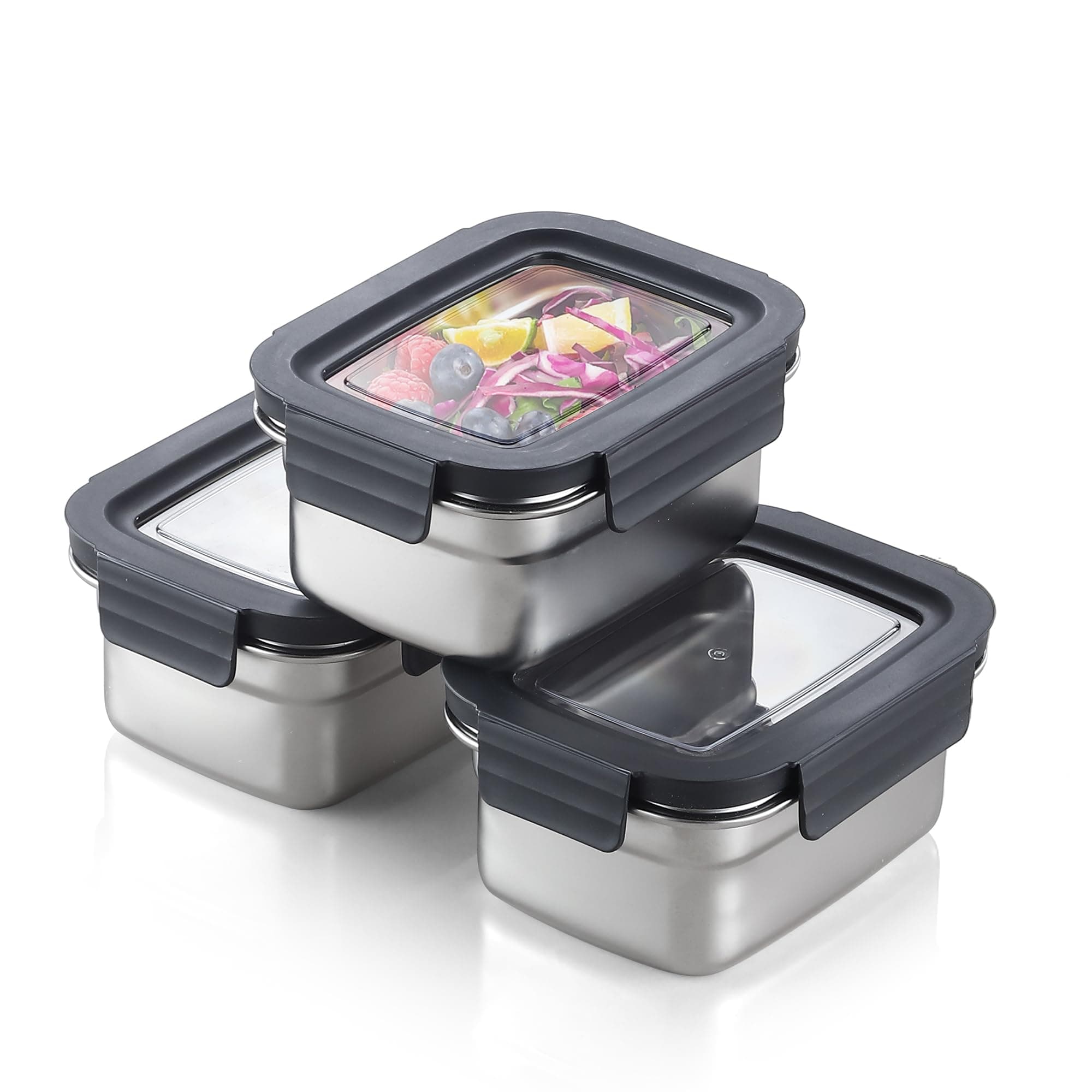 Stainless Steel Food Containers with Lid, Stackable, Airtight, Leak Proof, Reusable - for Kitchen and Pantry, Metal Bento Lunch Box (600ml)