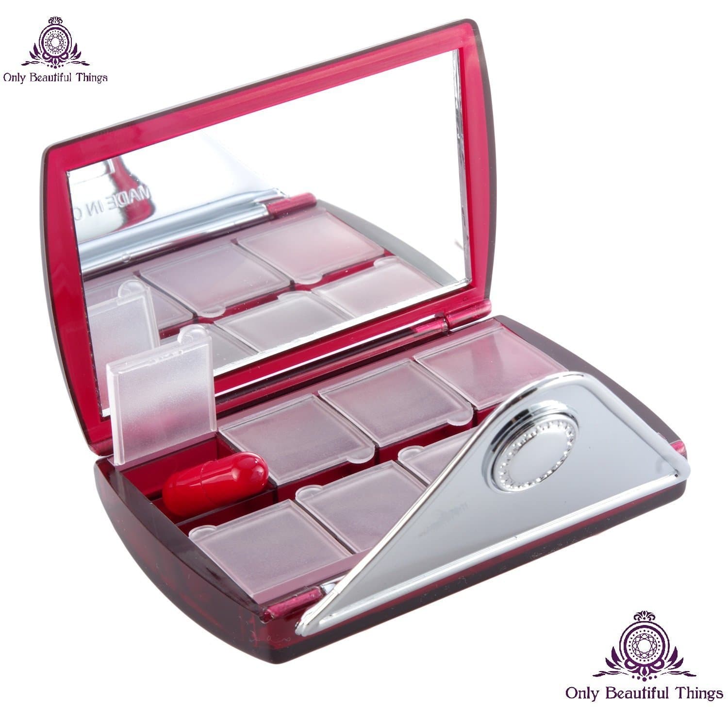 #1 Best-Selling - Small Pill Box Organizer with Mirror - Decorative Pretty Pill Box Organizer Case - Perfect for Your Purse and Travel – Carry Your 7 Day Weekly Pills AM PM Day Night - Pill Case for Women - Sleek Designer Travel Pill Case - 8 Pill Weekly Pill Organizer and Cosmetic Mirror - 100% Satisfaction GUARANTEED