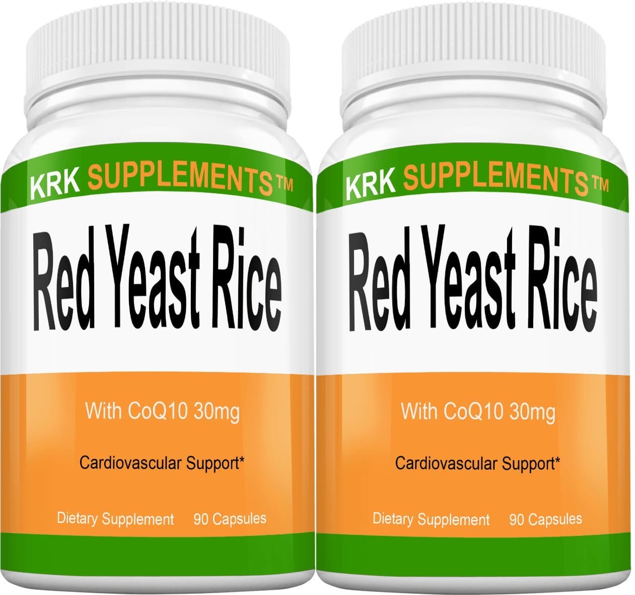 2 Bottles Red Yeast Rice 1200mg per Serving with CoQ10 Ubiquinol 30mg per Serving 180 Total Capsules KRK Supplements