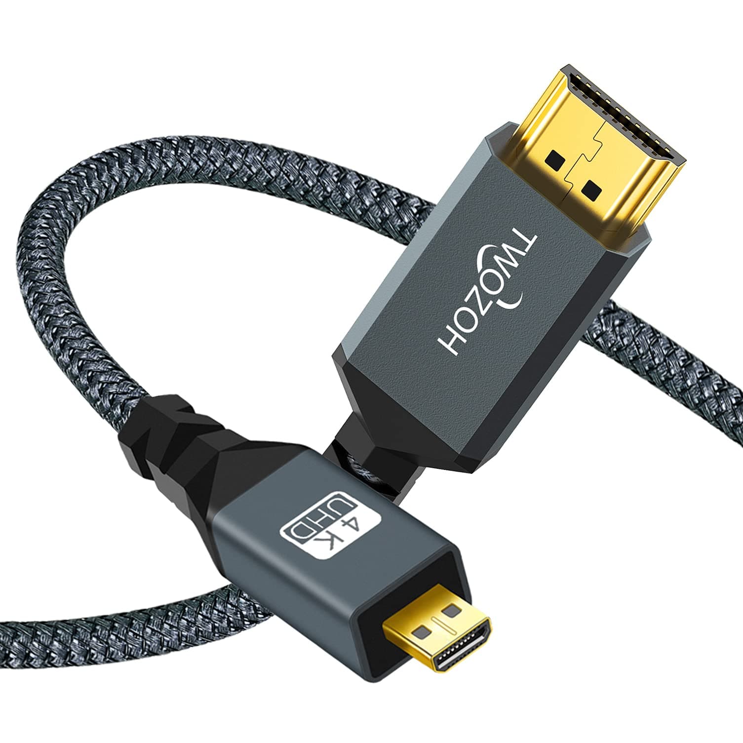 Twozoh 4K Micro HDMI to HDMI Cable 5M, High Speed HDMI to Micro HDMI 2.0 Braided Lead support 3D 4K 60Hz 1080p for GoPro Hero 7, Sony Camera, Raspberry Pi 4, Nikon B500