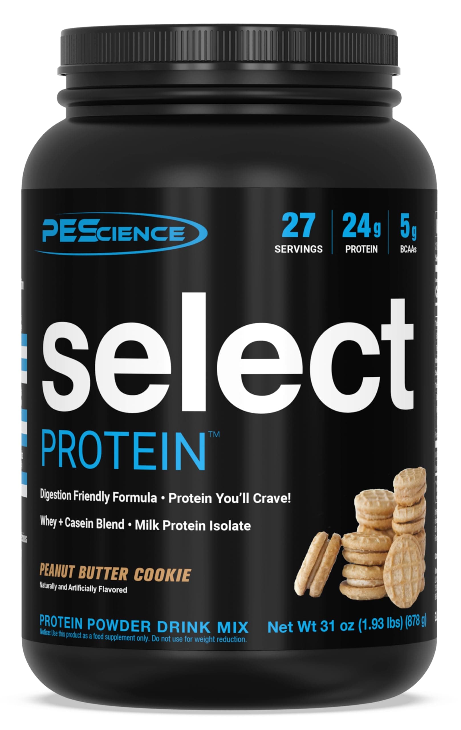 Select Protein Powder, Whey and Casein Blend, Lean Protein Powder for Women and Men, Low Calorie, Low Carb, Keto Friendly, Gluten Free, Peanut Butter Cookie - 27 Servings