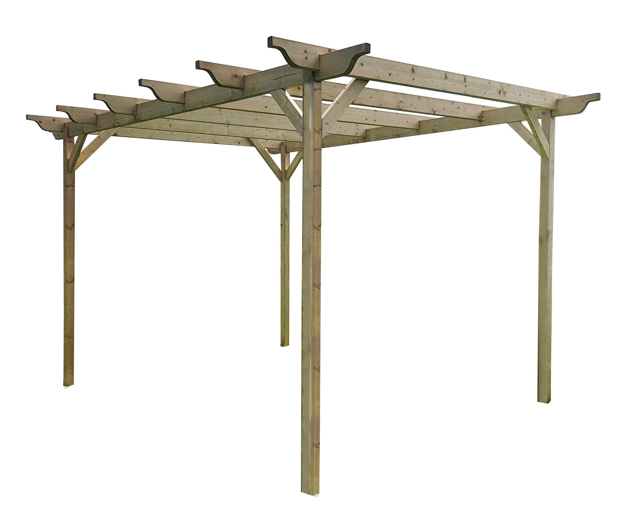 Wooden pergola kit - Sculpted design rafters (4.8m x 4.8m 6 posts, Light Green (Natural))