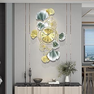 FLEBLE Extra Large Wall Clocks for Living Room Decor Modern Wall Clock Silent Quartz Battery Operated for Bedroom Office Home Big Vintage Ginkgo Leaf Decoration Clock for Kitchen Indoor 24 * 37"