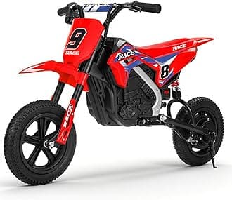 24V Electric Dirt Bike for Kids - Up to 11 MPH & 10 Miles Long-Range, Twist-Grip Throttle, 12" Knobby Tires, Spring Suspension, Music, 250W Electric Motorcycle for Kids 6-12 (Red)