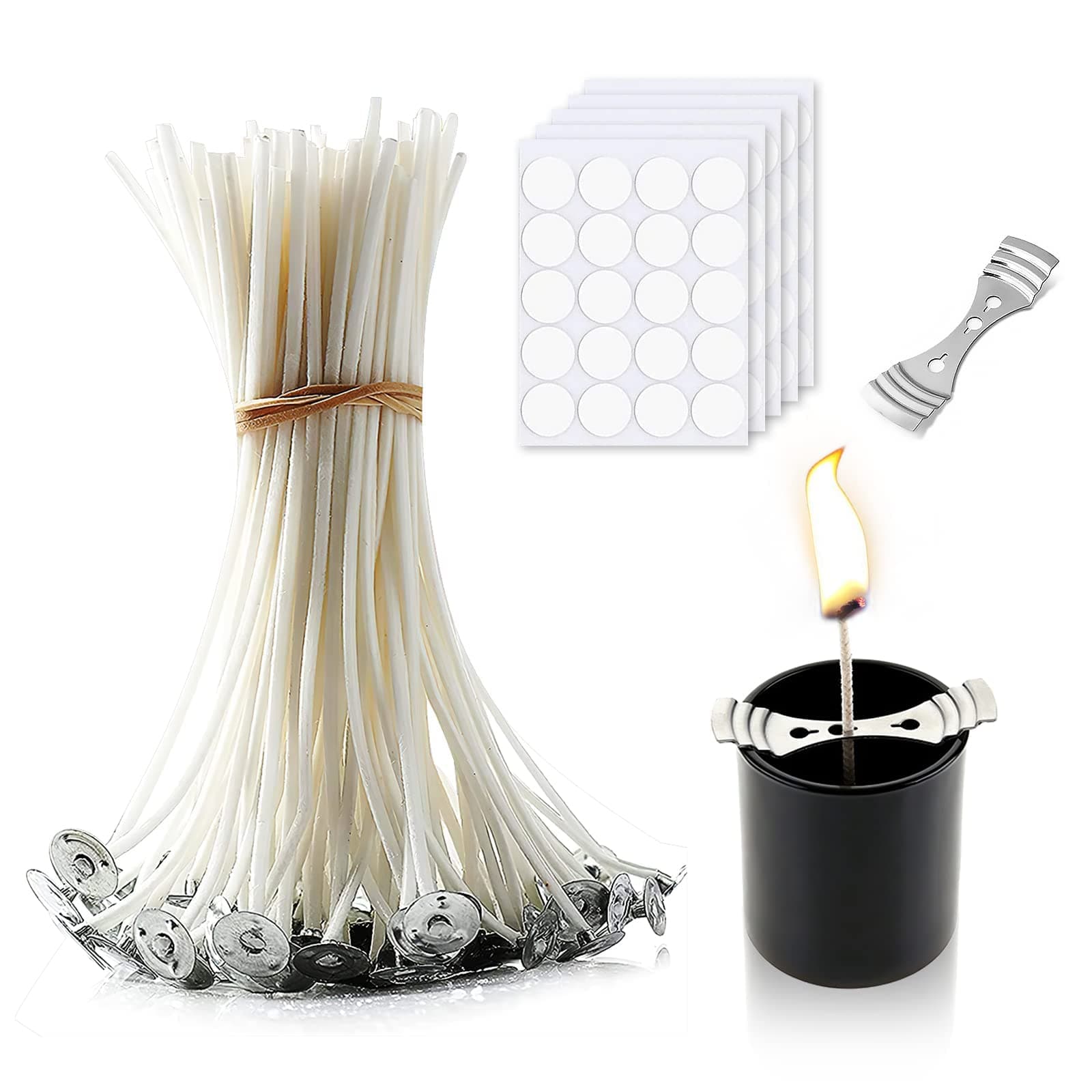 Candle Wick, 100Pcs Bulk Making Set, Wick Sticker And Holder, Pre Waxed Wicks For Diy Candles Soy Wax, 10Cm