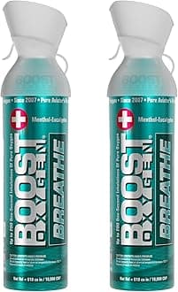 2 Pack Large 10-Liter Boost Oxygen Portable Pure Canned Natural Oxygen Canister Bottle for High Altitudes, Athletes, and More, Menthol Eucalyptus