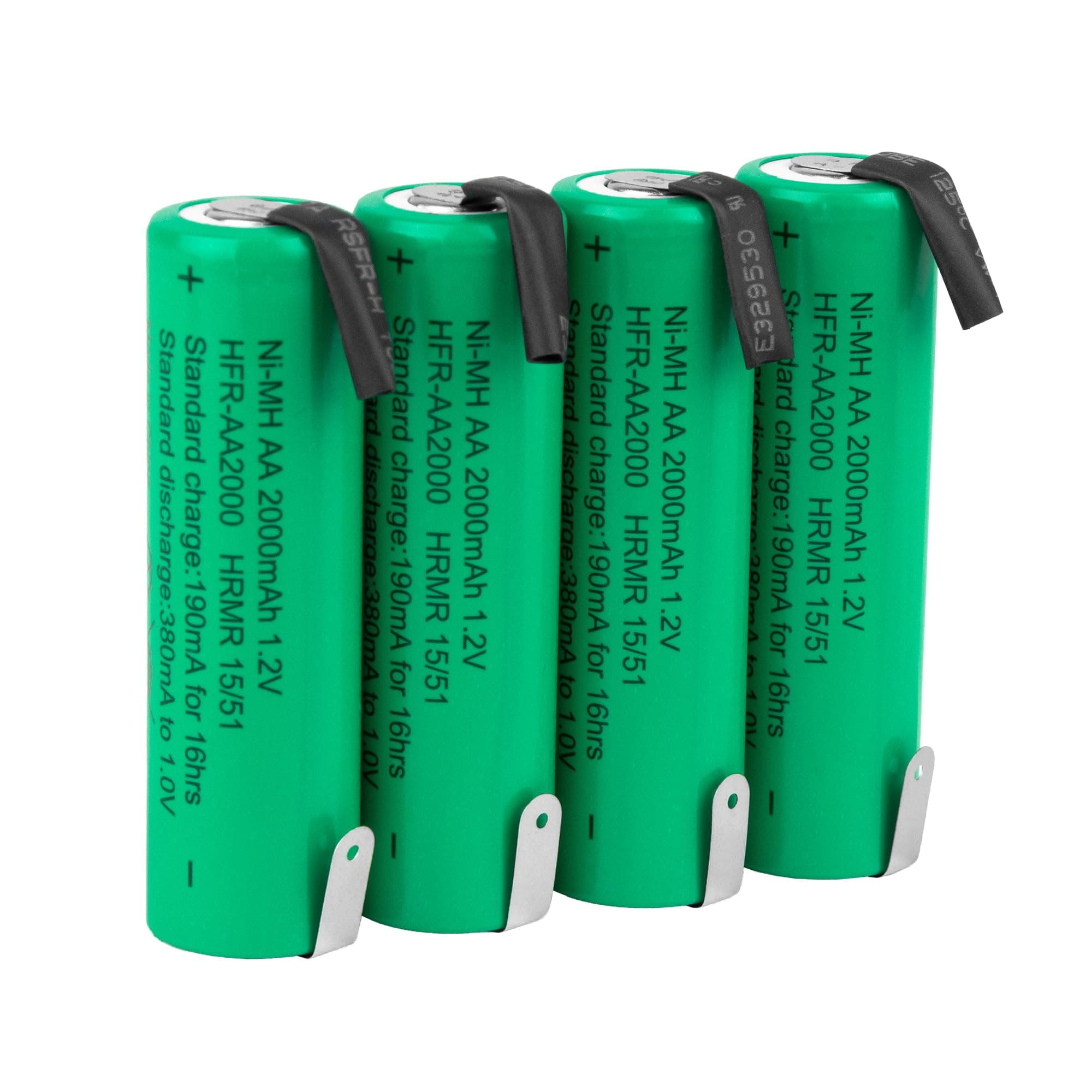 AA 1.2V NiMH 2000mAh Flat Top Rechargeable AA Batteries with Tabs, 4 Pack