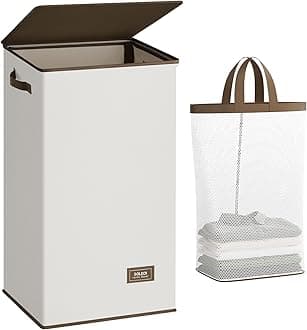 SOLEDI Collapsible Laundry Hamper with Lid - 100L XL - Large Basket with Removable Bag, Convenient Storage - Hampers for Bedroom, Bathroom, Closet, Dorm - Off-White