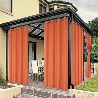 BONZER Outdoor Curtains for Patio Waterproof Thick Privacy Grommet Light Filtering Outside Curtains for Porch Pergola Gazebo Deck, 1 Panel, 54W x 95L inch, Mecca Orange