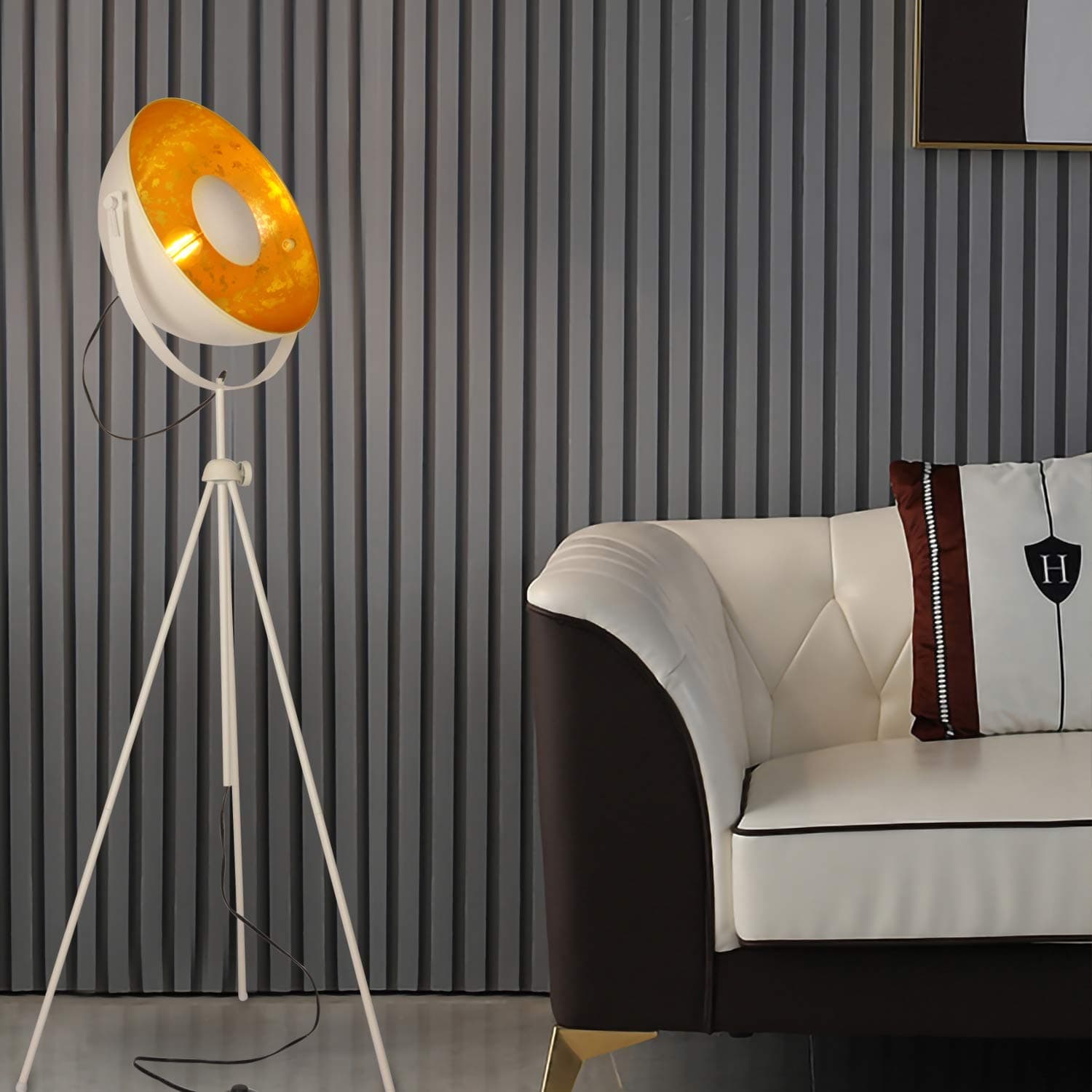 Modern Satellite Tripod Stand White Gold Floor Table Lamp Adjustable Designer Vintage Industrial Standing Light Fixture Nautical Lighting E26(Gold-White)