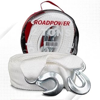 ROADPOWER Winch Recovery Tow Strap with Hooks | Emergency Towing Rope for Car Recovery Heavy Duty 16CM (2TON, 5Meter, WHITE)