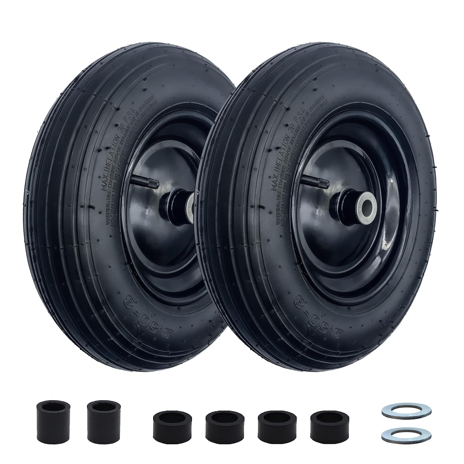 2-Pack 14.5-Inch Wheelbarrow Tire.3.50-8" Pneumatic Tires and wheels with 3"- 7" Center Hub and 5/8" Bushings for Wheelbarrow Lawn Mover Replacement.