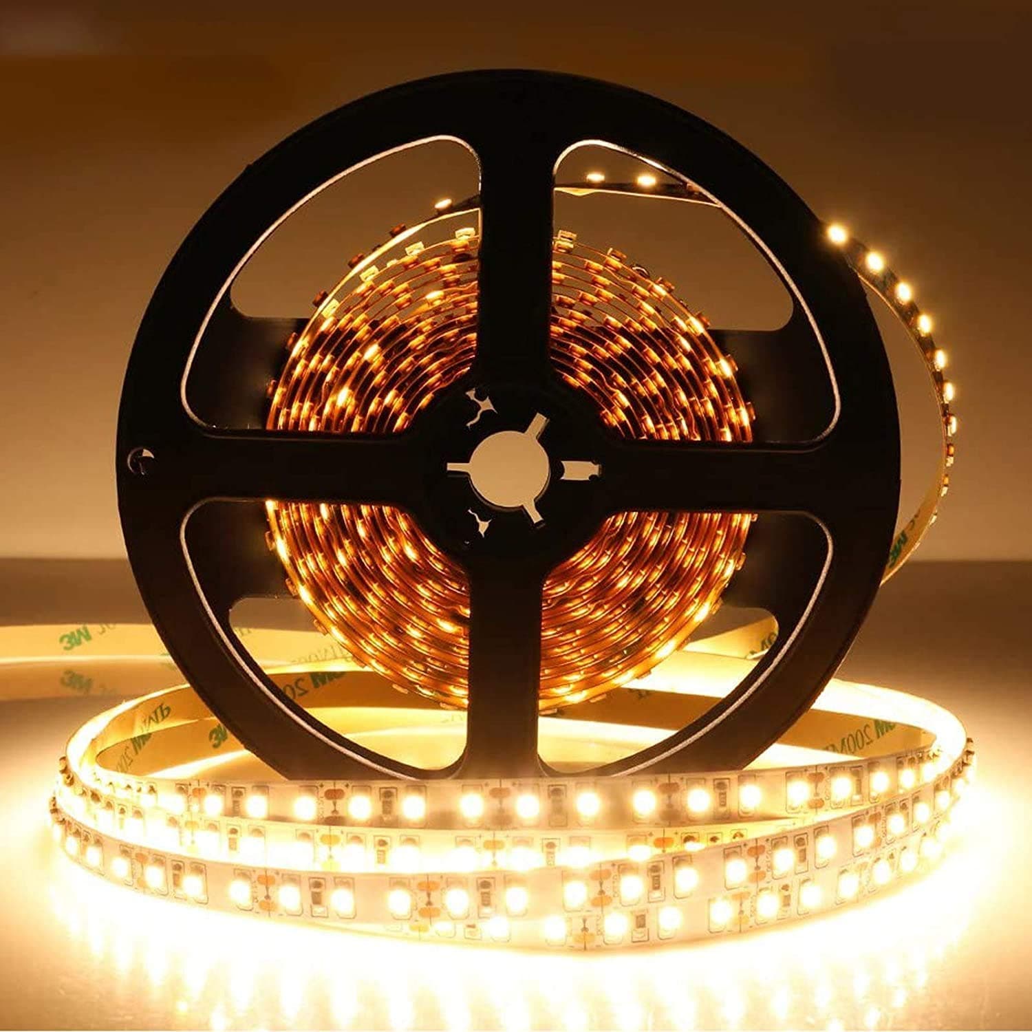 LightingWillLED Strip Light CRI90 SMD3528 16.4Ft(5M) 300LEDs Warm White 3000K-3500K 60LEDs/M DC12V 24W 4.8W/M 8mm White PCB Flexible Ribbon Strip with Adhesive Tape Non-Waterproof H3528WW300N