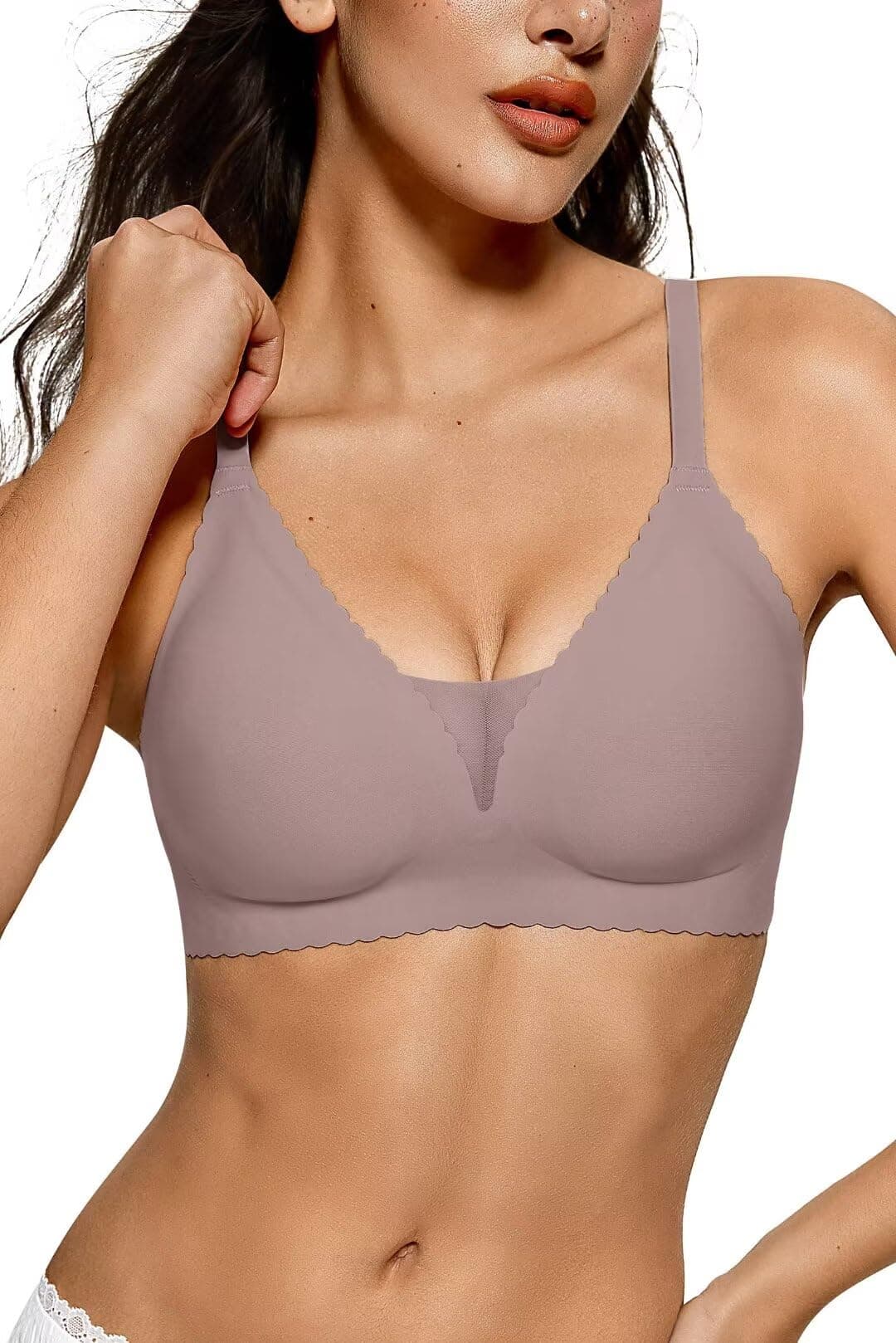 VertvieWomen's Bra Without Underwire Seamless Bra Large Breasts V Neck Non-Wired Bra Comfortable Soft Bra Without Underwire Seamless Lace Push Up Bra Comfort T-Shirt Bra